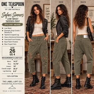 One Teaspoon Safari Sinners Pants Womens 26 Militaire Distressed Drop Crotch